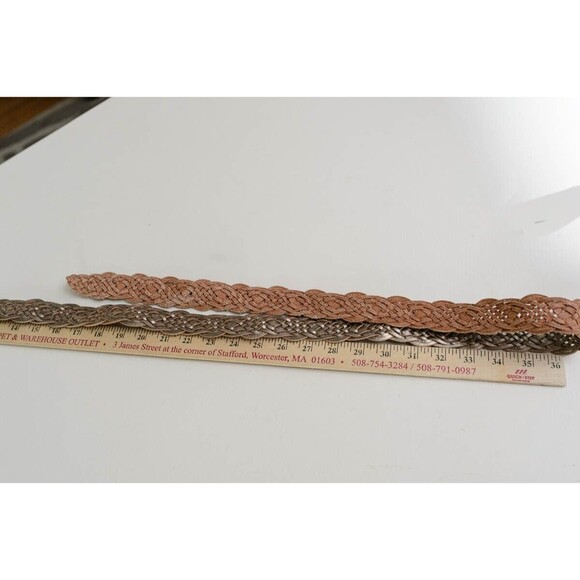 Talbots Womens gold tone Leather Woven Braided Silver Oval Buckle Belt 3X - Picture 5 of 5